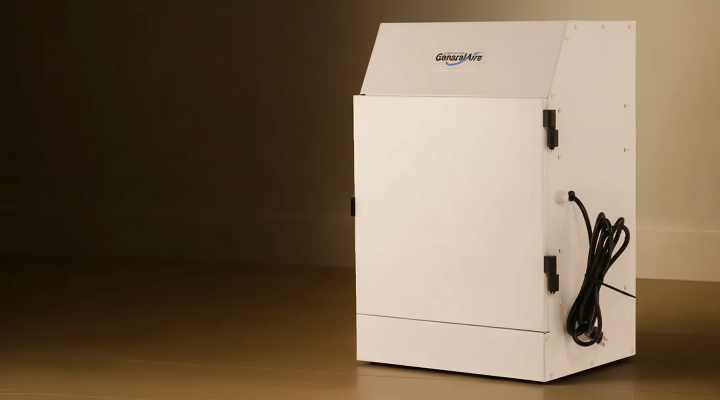 A GeneralAire Air Purifier with a dark background