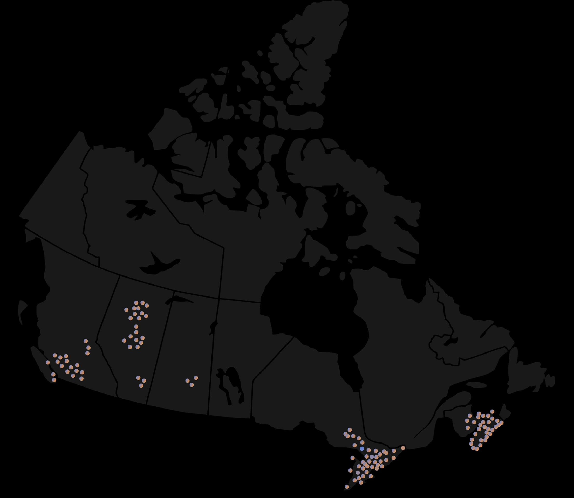 Map of Canada showing installed systems